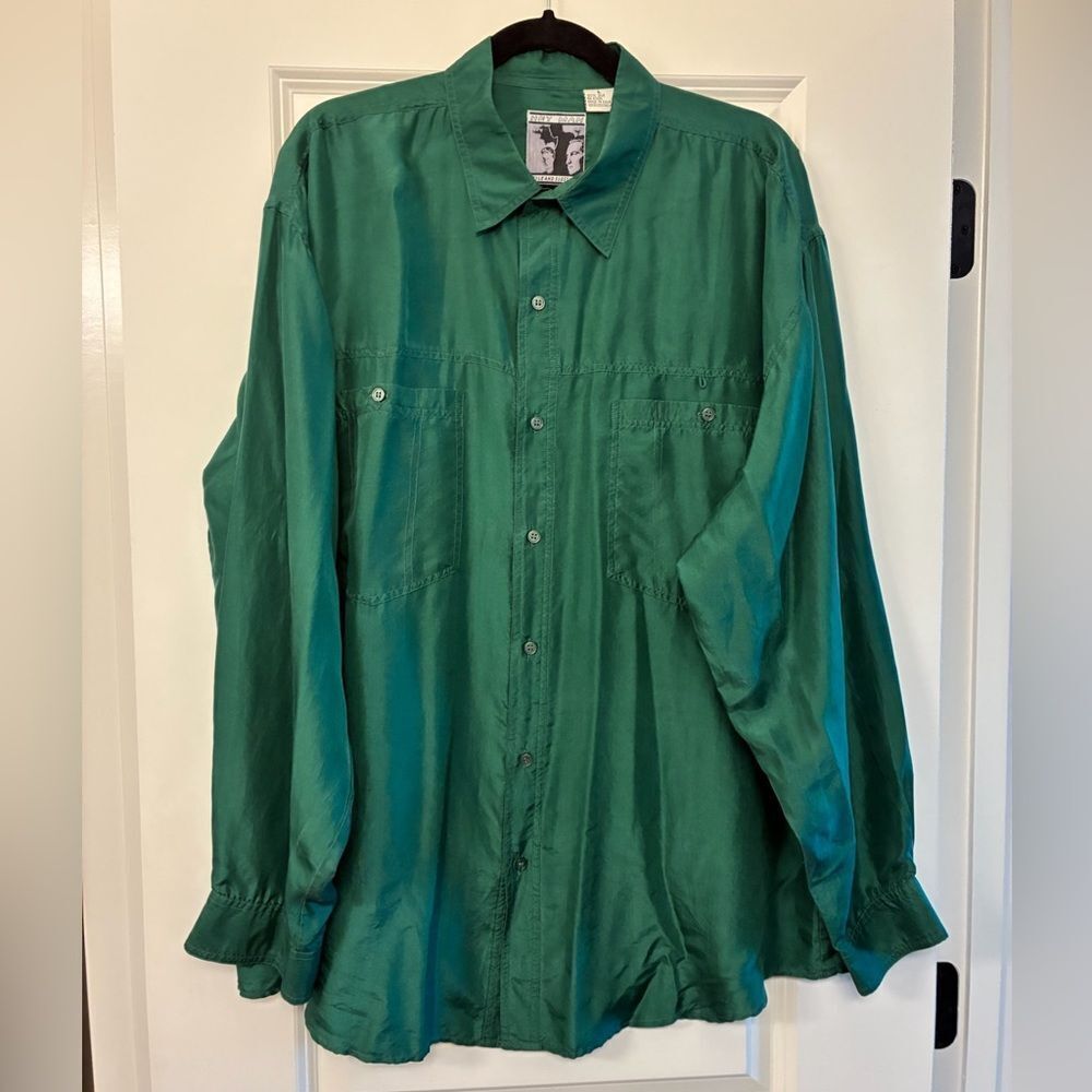 HEY MAN Vintage Style And Substance 100% Silk Button Up Shirt Green Men’s Large
